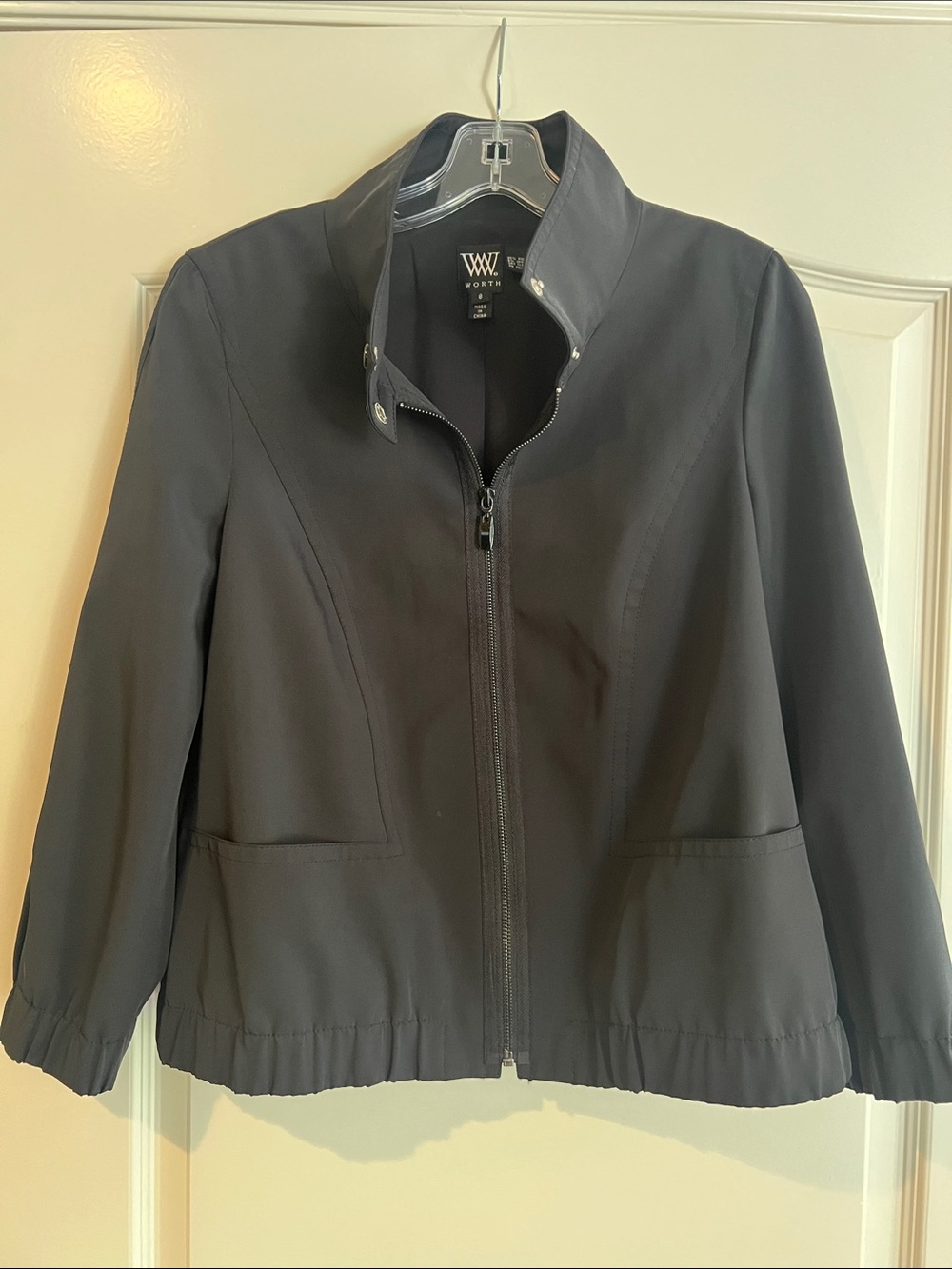 Worth Black Stand-Collar Zip Utility Jacket